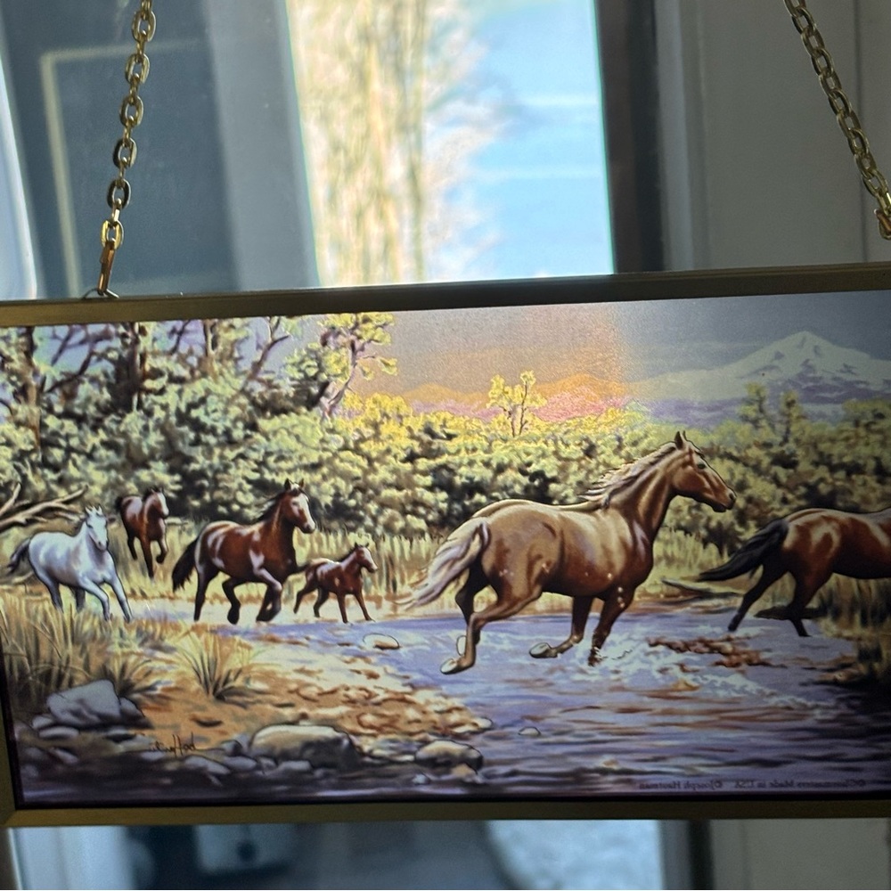 Wild Horses at the Crossing Stained Glass Art by Joseph Hautman USA 9.75” x 5”